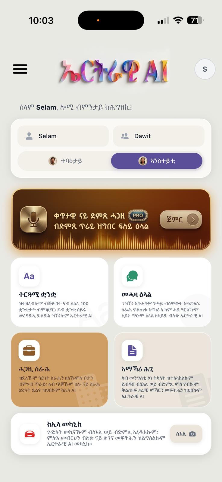 Eritrean AI Home Screen